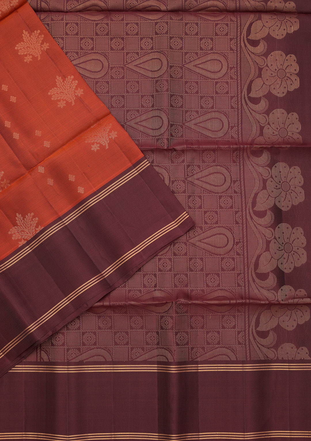 Rust Pure Opada Silk Buti Saree With Matching Blouse Piece
