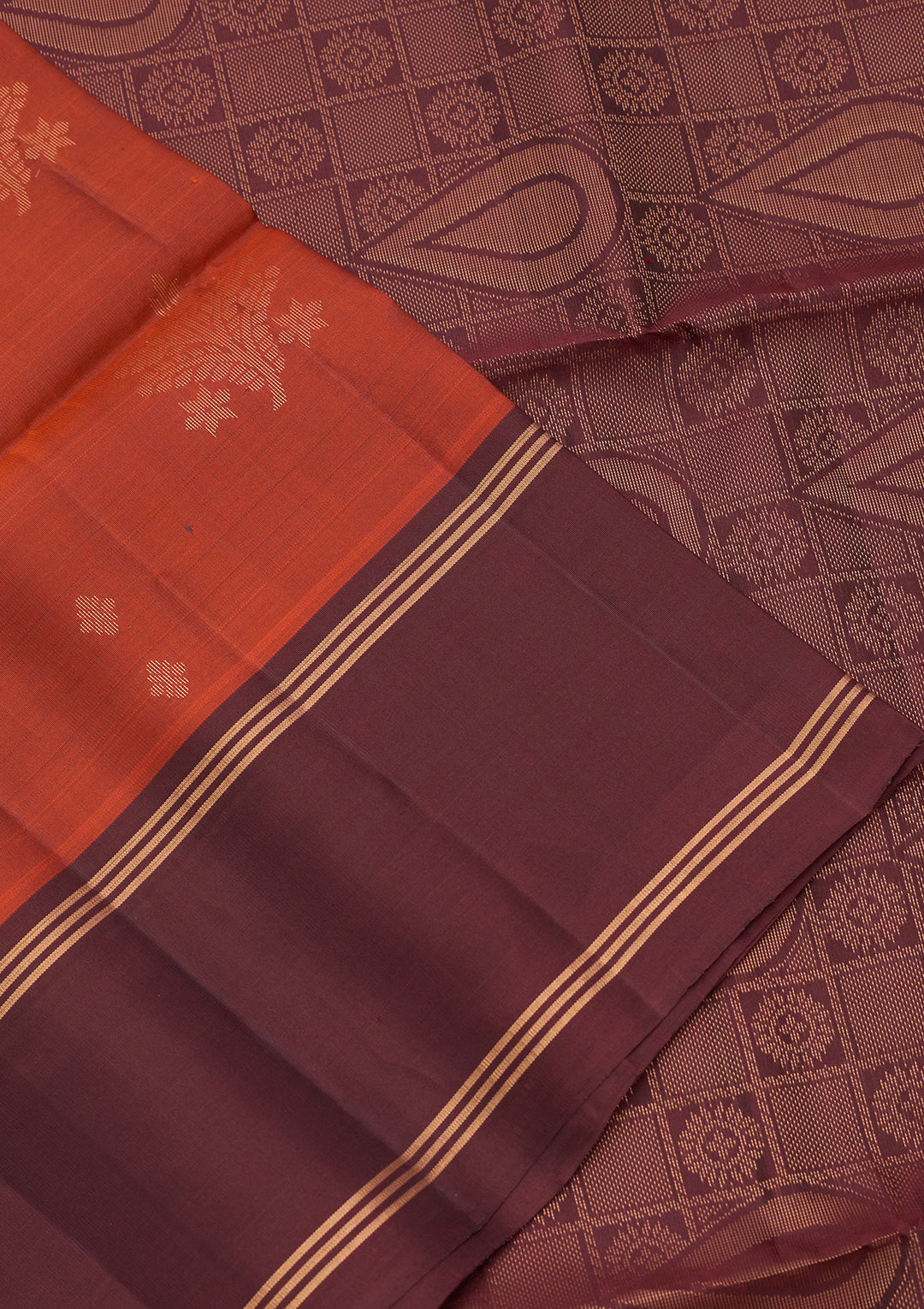 Rust Pure Opada Silk Buti Saree With Matching Blouse Piece