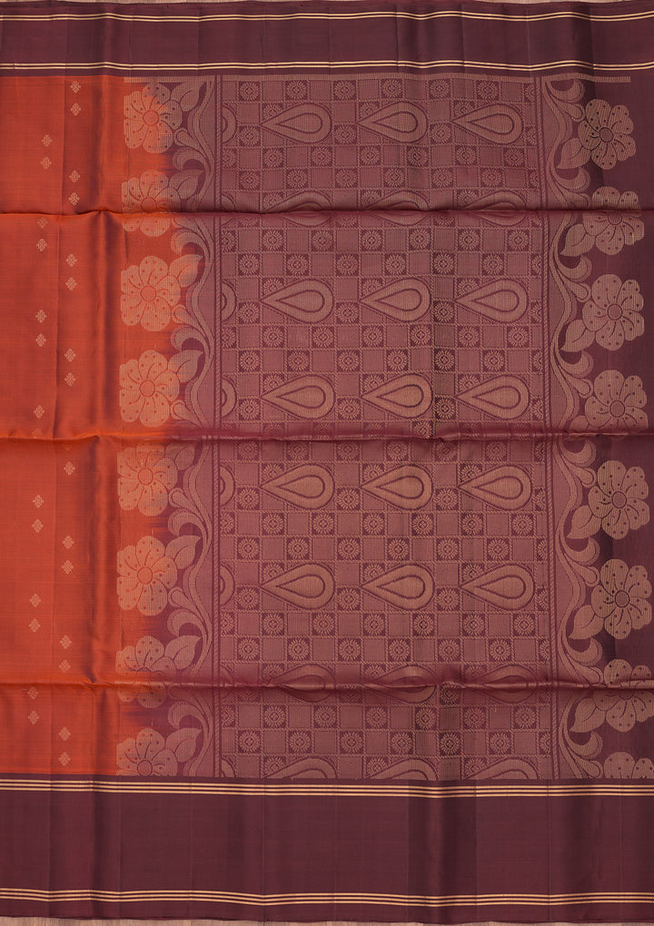 Rust Pure Opada Silk Buti Saree With Matching Blouse Piece
