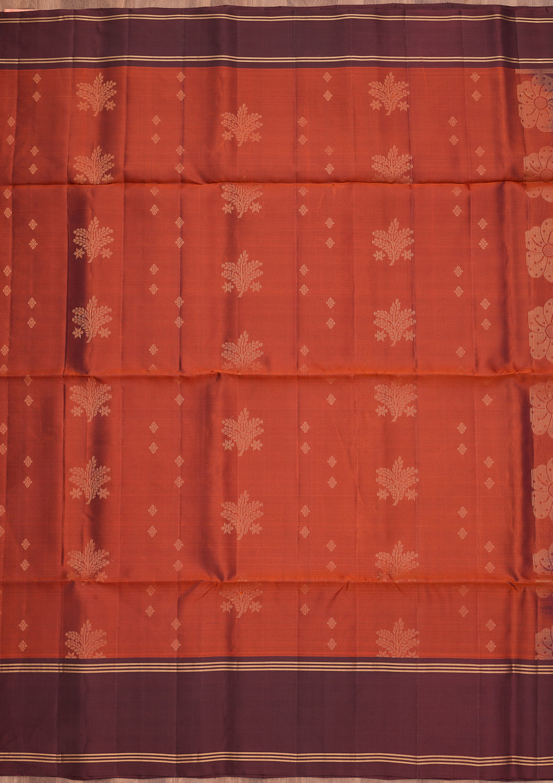 Rust Pure Opada Silk Buti Saree With Matching Blouse Piece