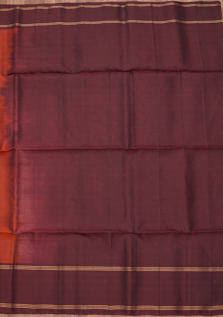 Rust Pure Opada Silk Buti Saree With Matching Blouse Piece