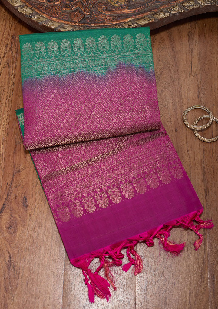 Rama Green Pure Opada Silk Buti Saree With Matching Blouse Piece