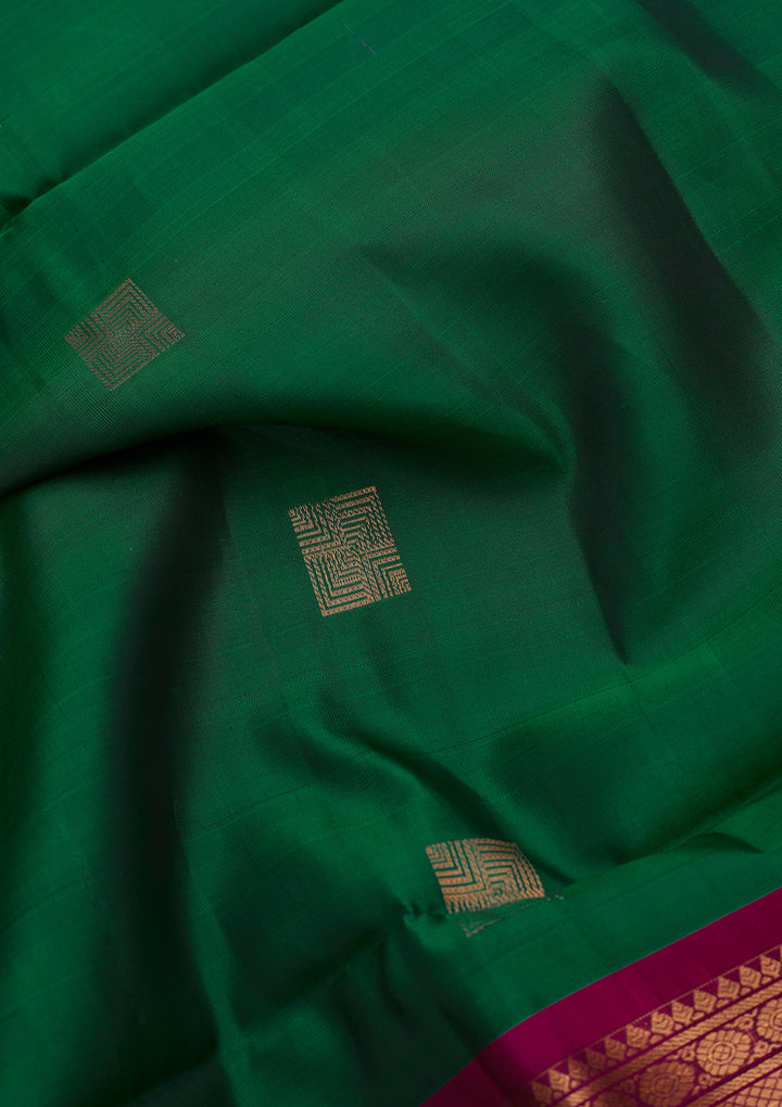 Rama Green Pure Opada Silk Buti Saree With Matching Blouse Piece