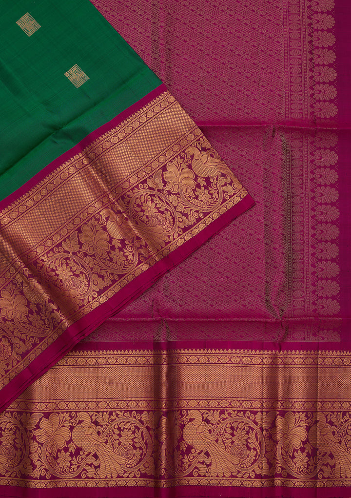 Rama Green Pure Opada Silk Buti Saree With Matching Blouse Piece