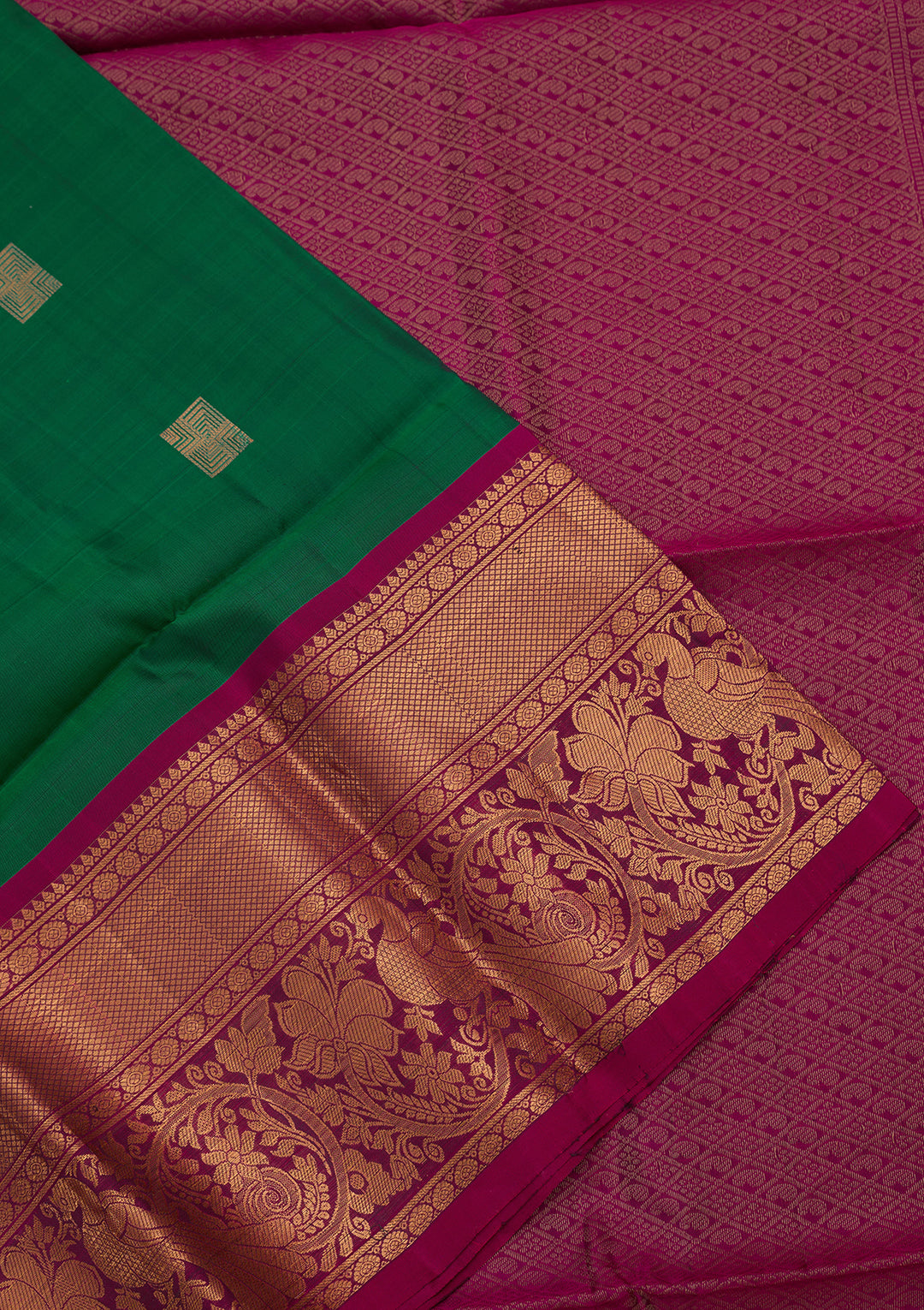 Rama Green Pure Opada Silk Buti Saree With Matching Blouse Piece