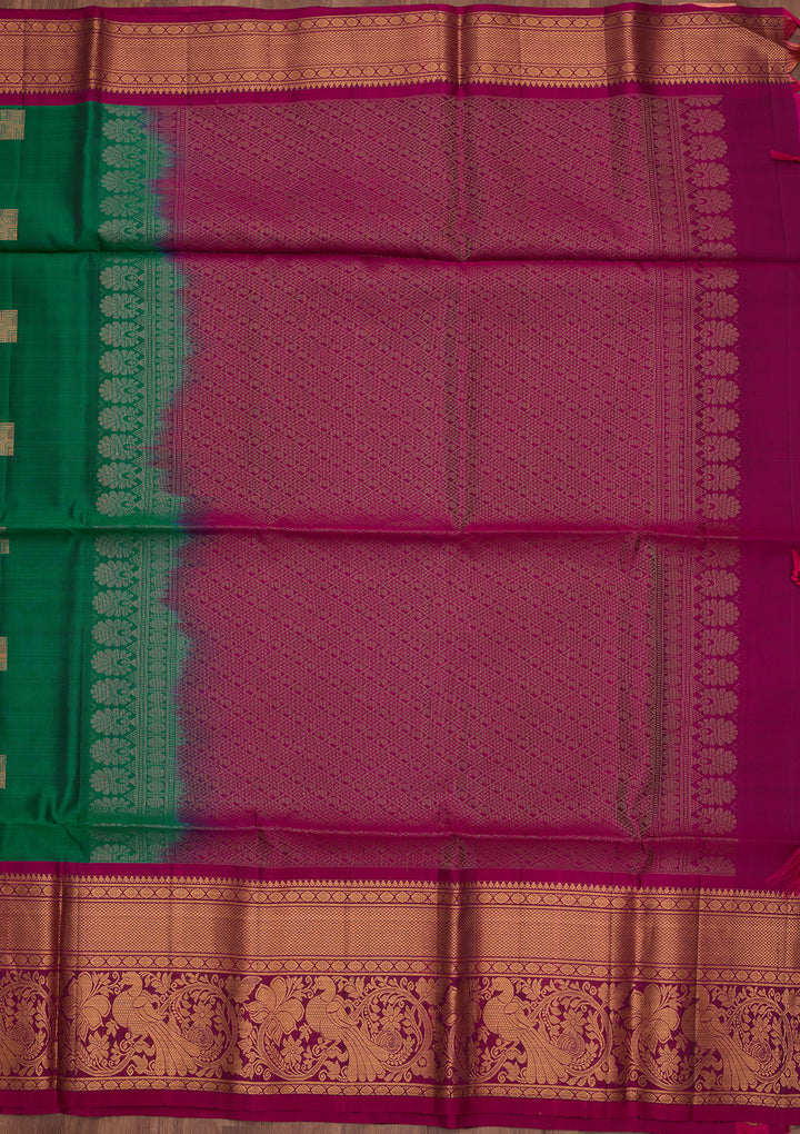 Rama Green Pure Opada Silk Buti Saree With Matching Blouse Piece