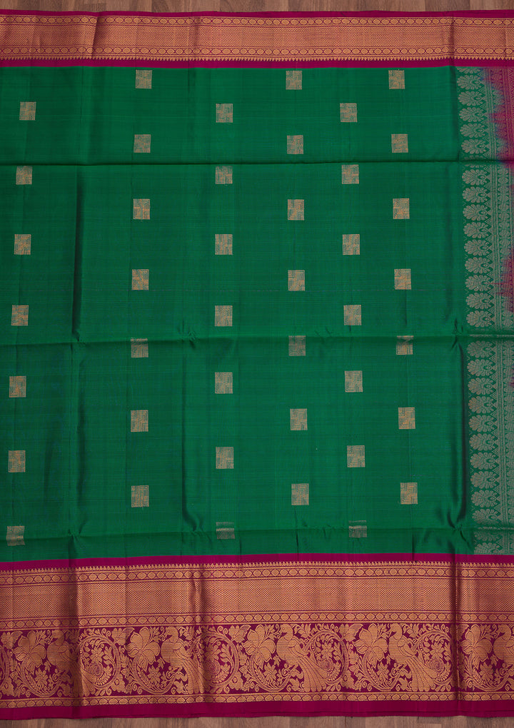 Rama Green Pure Opada Silk Buti Saree With Matching Blouse Piece