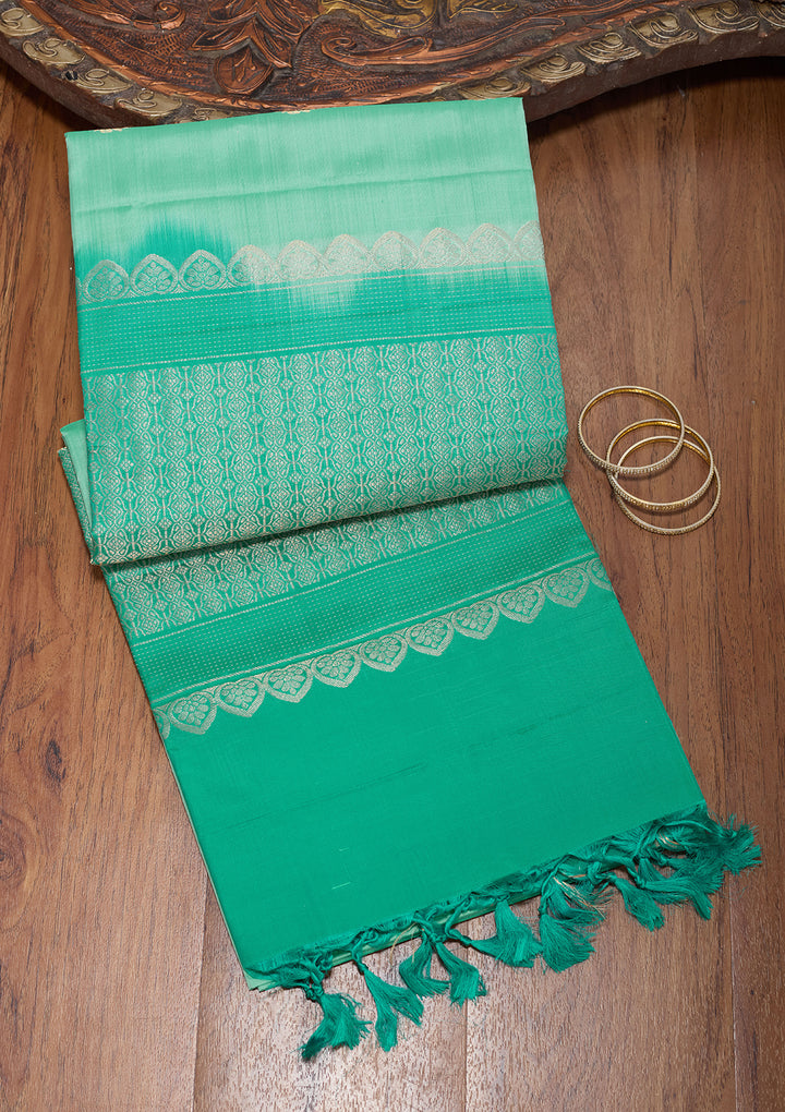 Sea Green Pure Opada Silk Buti Saree With Matching Blouse Piece