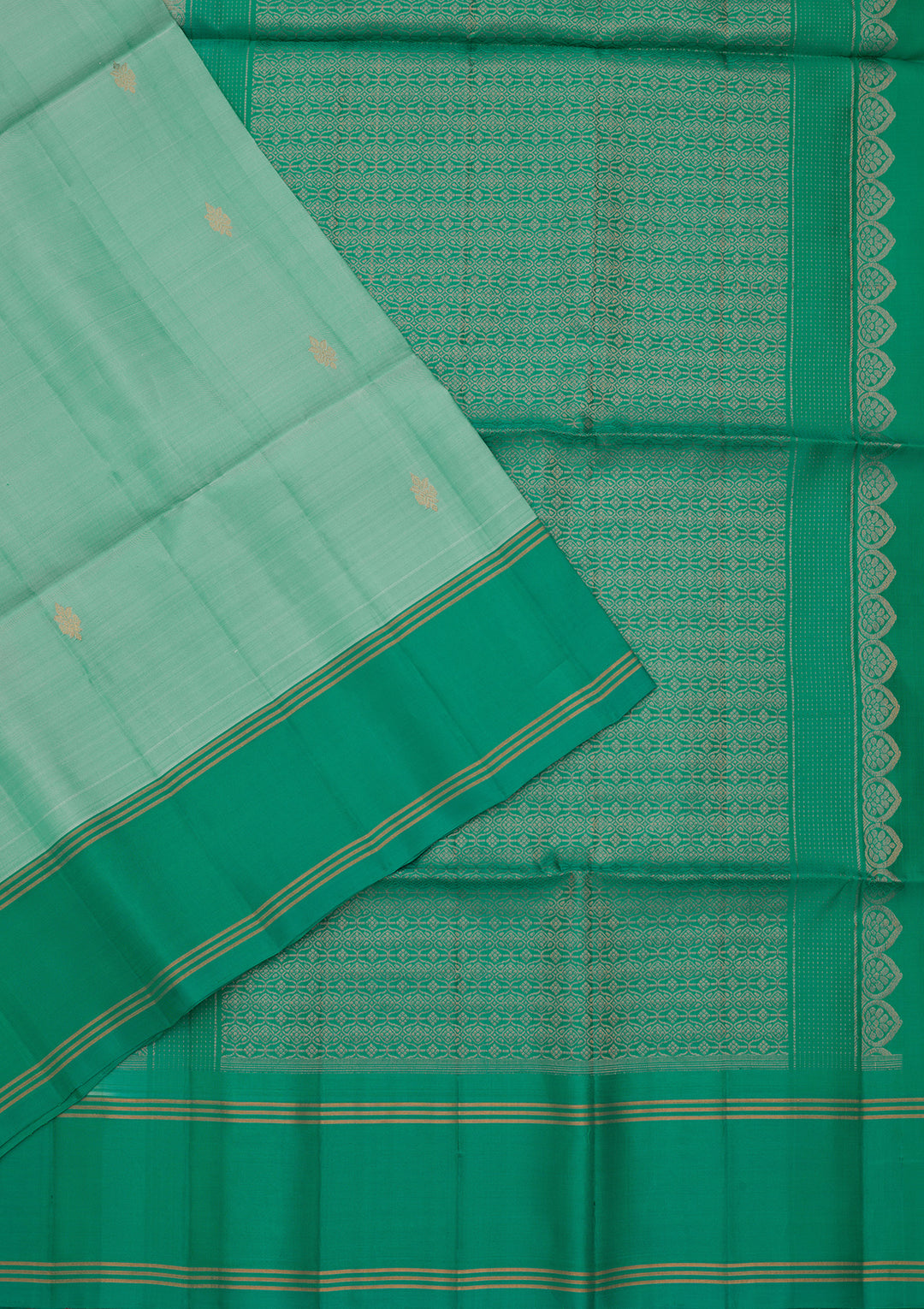 Sea Green Pure Opada Silk Buti Saree With Matching Blouse Piece