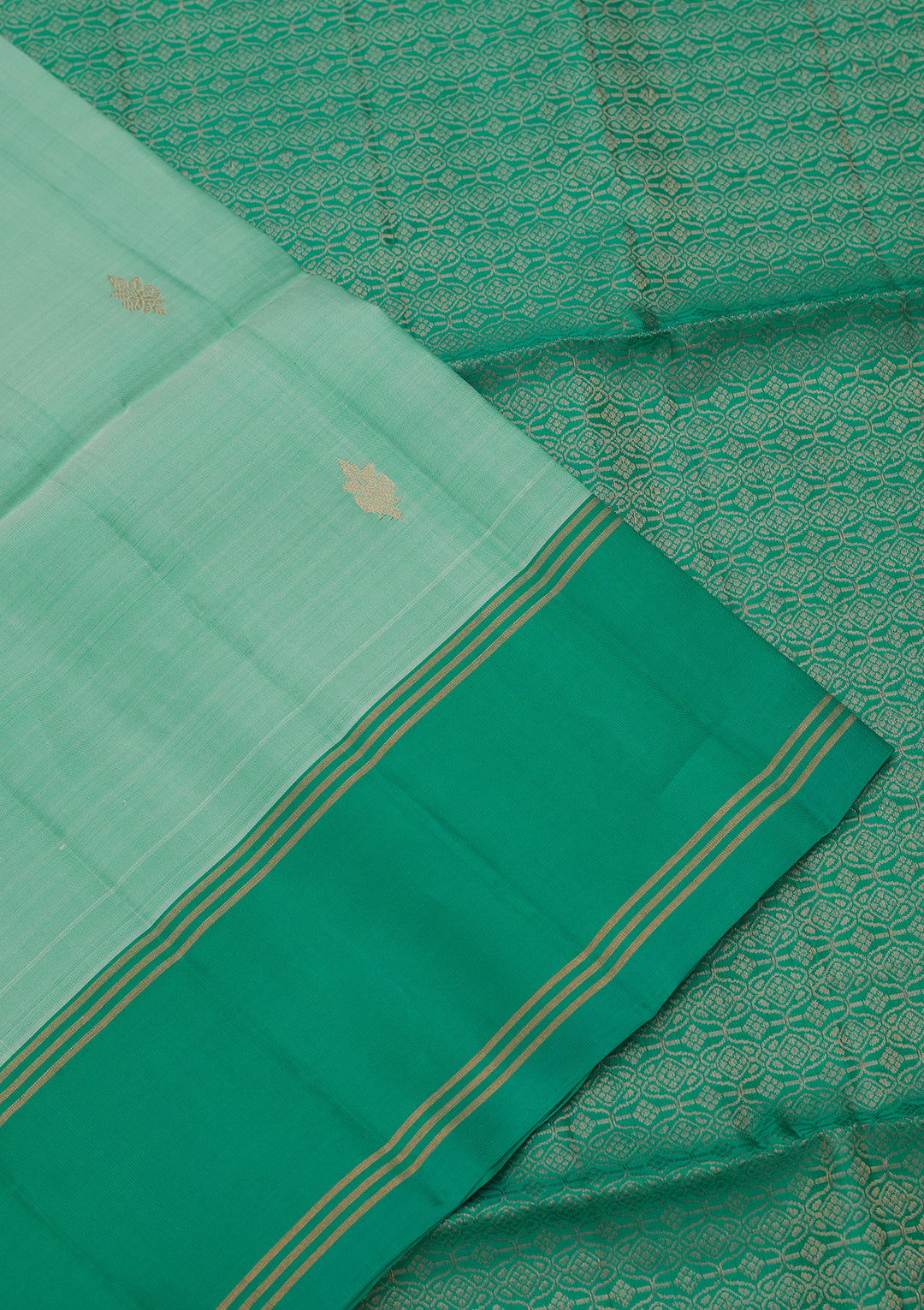Sea Green Pure Opada Silk Buti Saree With Matching Blouse Piece