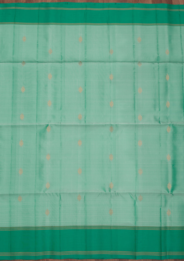 Sea Green Pure Opada Silk Buti Saree With Matching Blouse Piece