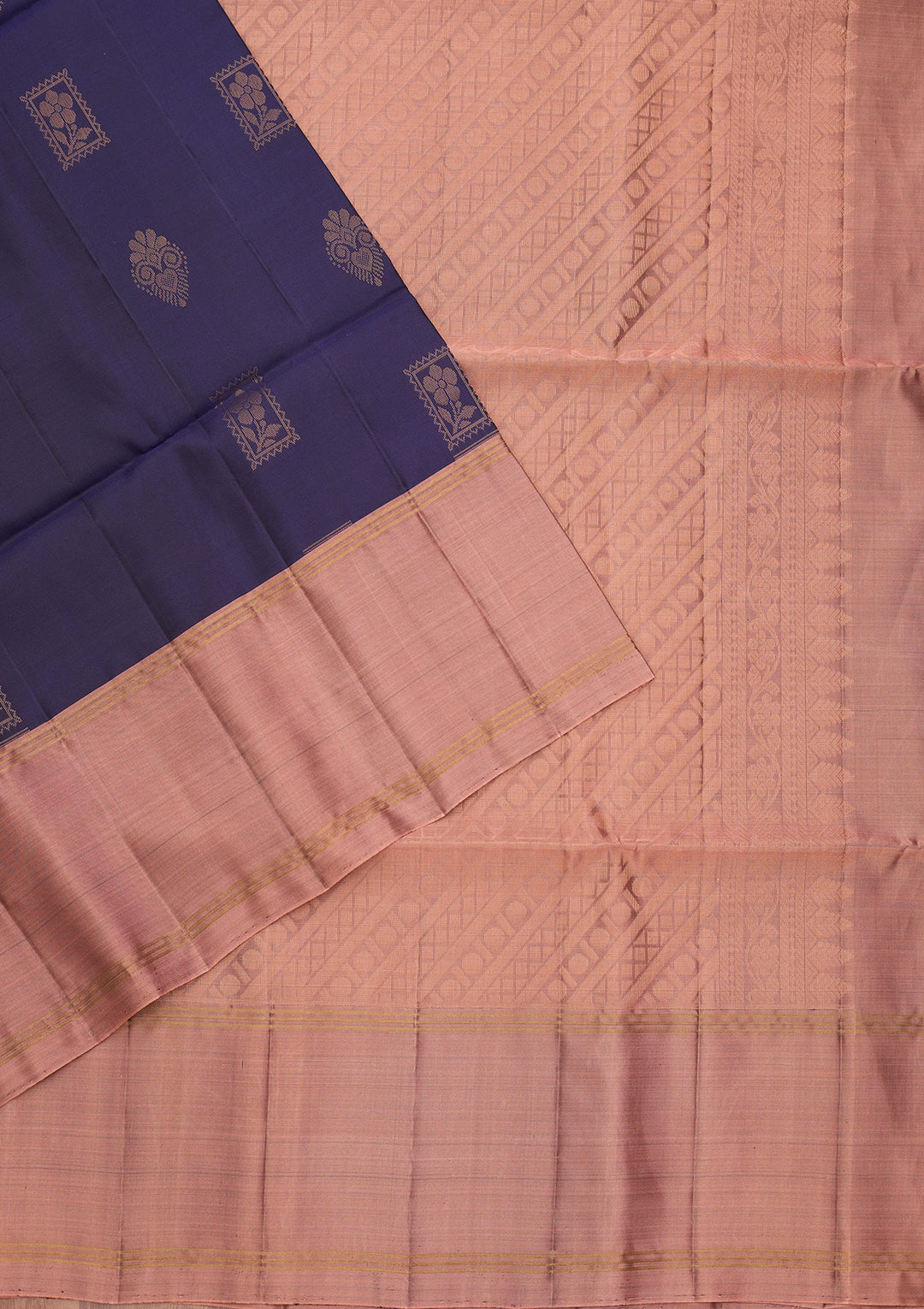 Navy Blue Pure Opada Silk Buti Saree With Matching Blouse Piece