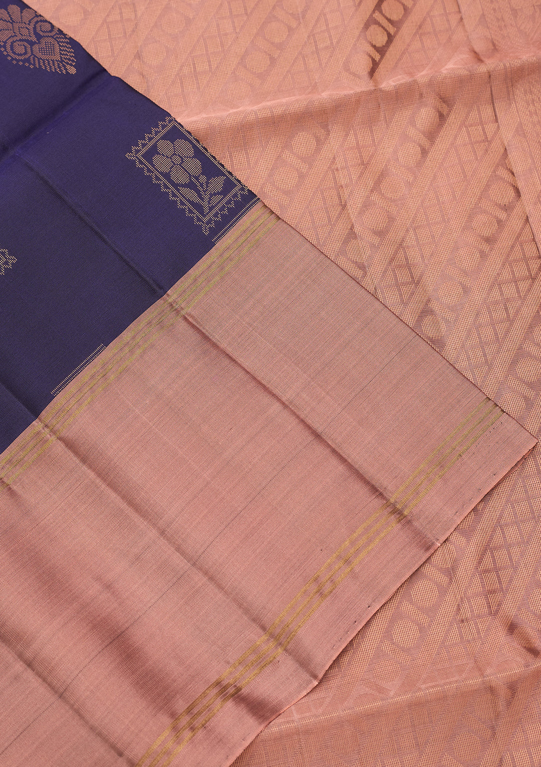 Navy Blue Pure Opada Silk Buti Saree With Matching Blouse Piece
