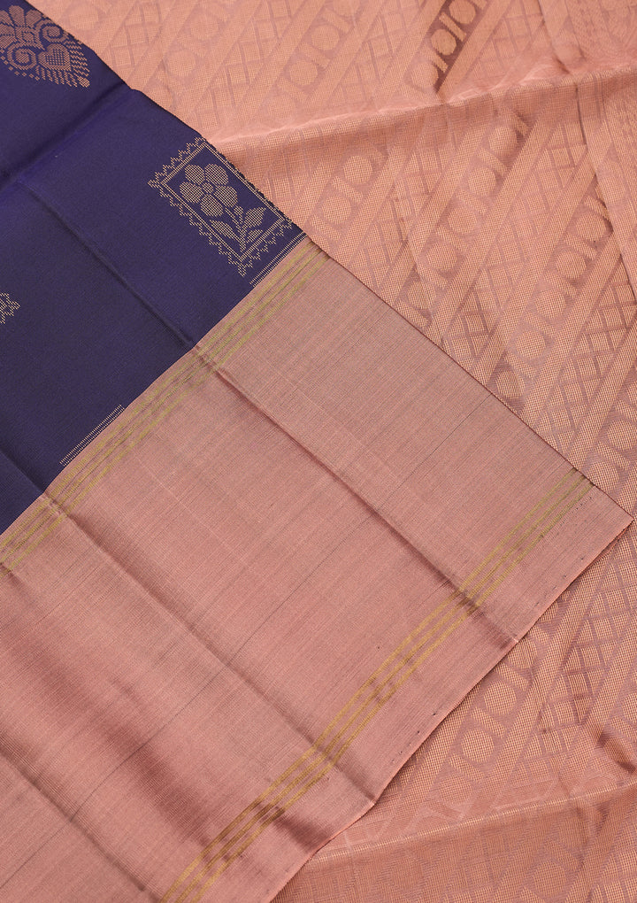 Navy Blue Pure Opada Silk Buti Saree With Matching Blouse Piece