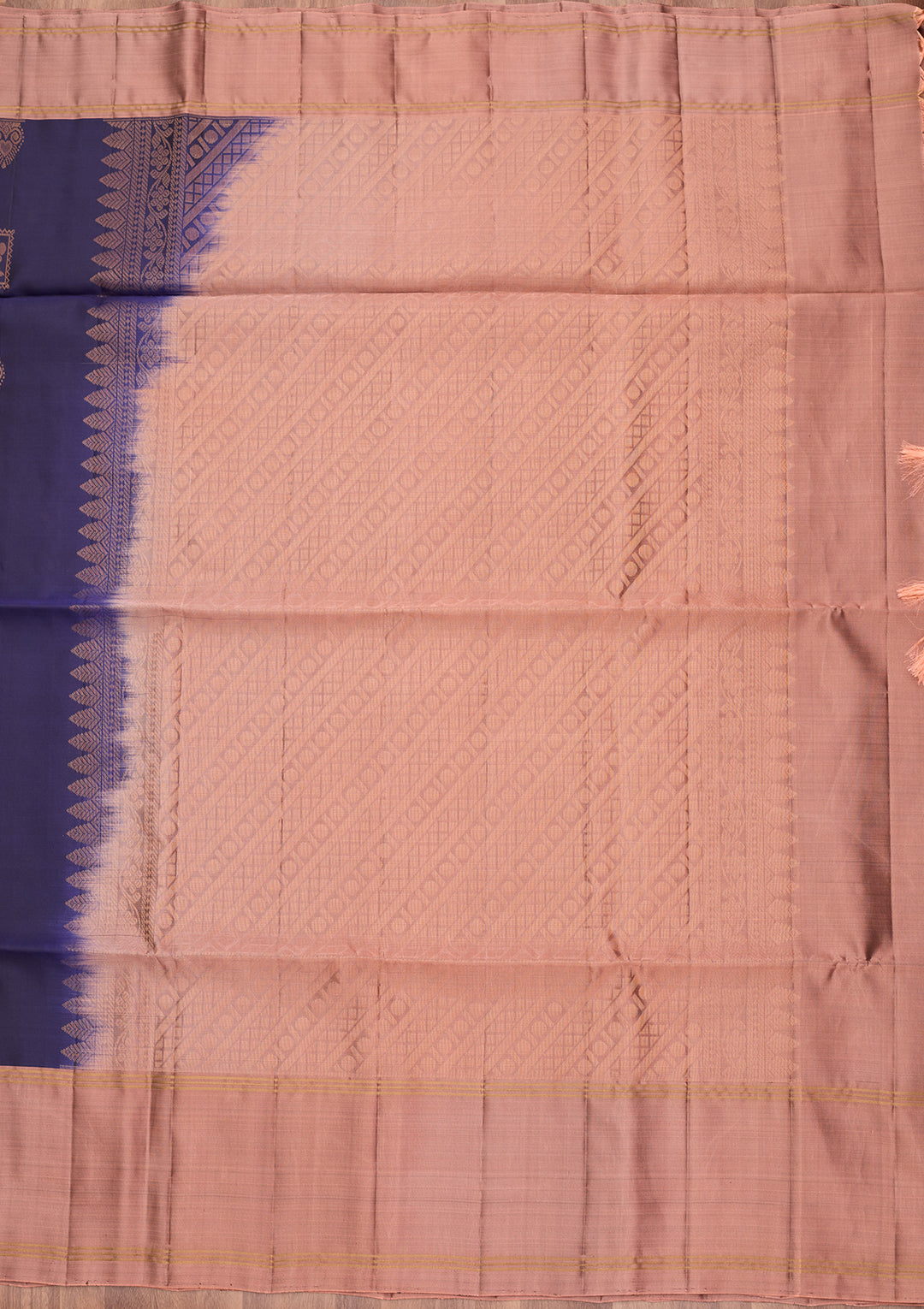 Navy Blue Pure Opada Silk Buti Saree With Matching Blouse Piece