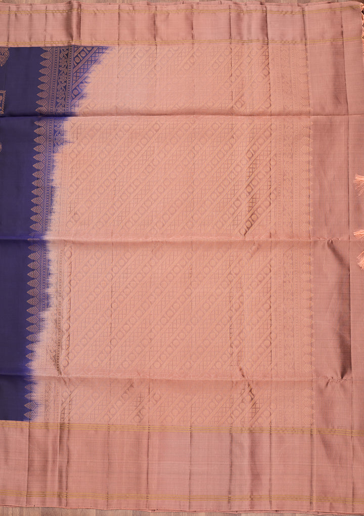 Navy Blue Pure Opada Silk Buti Saree With Matching Blouse Piece