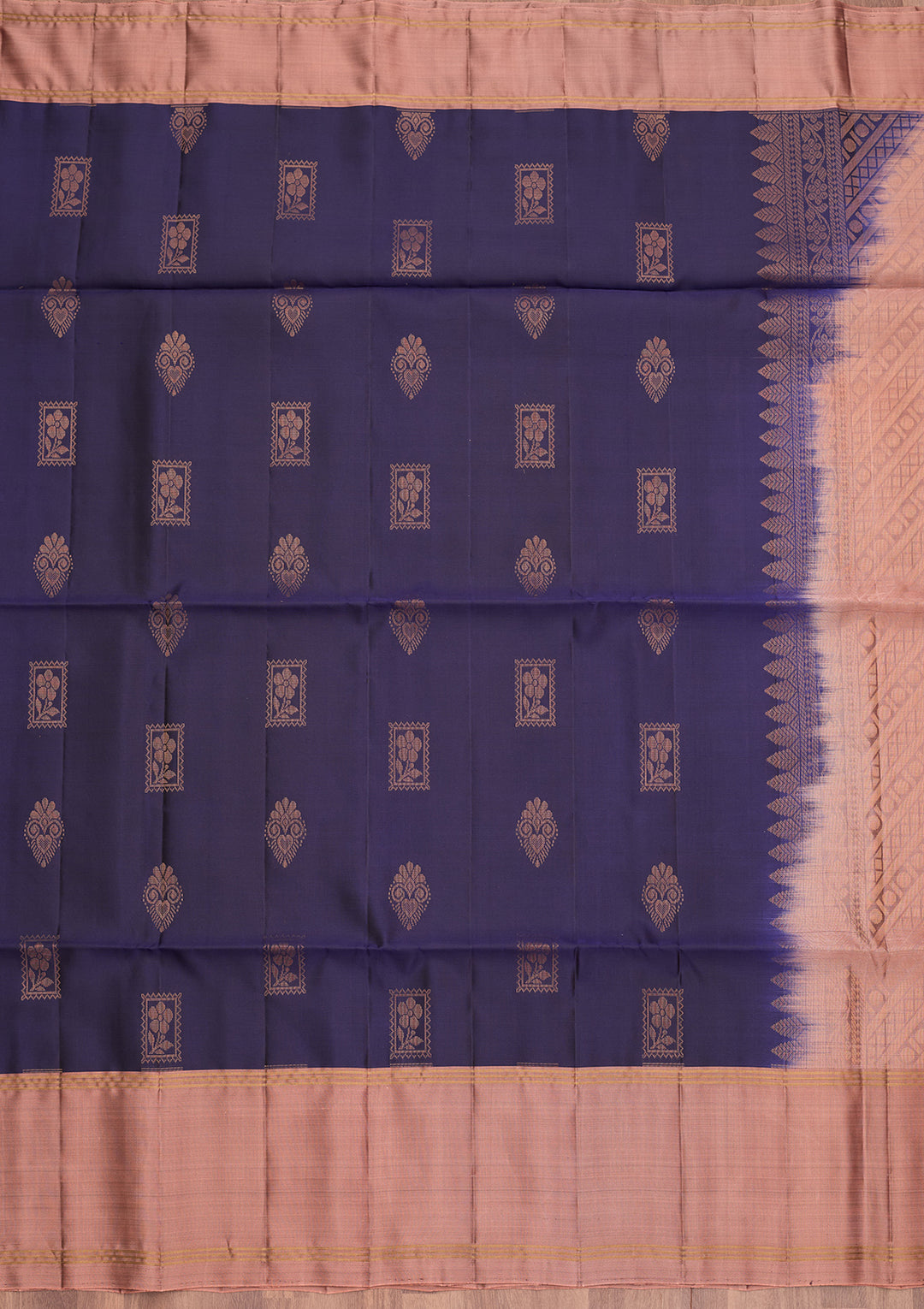 Navy Blue Pure Opada Silk Buti Saree With Matching Blouse Piece