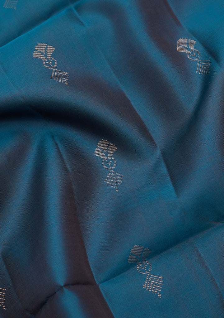 Peacock Blue Pure Opada Silk Buti Saree With Matching Blouse Piece