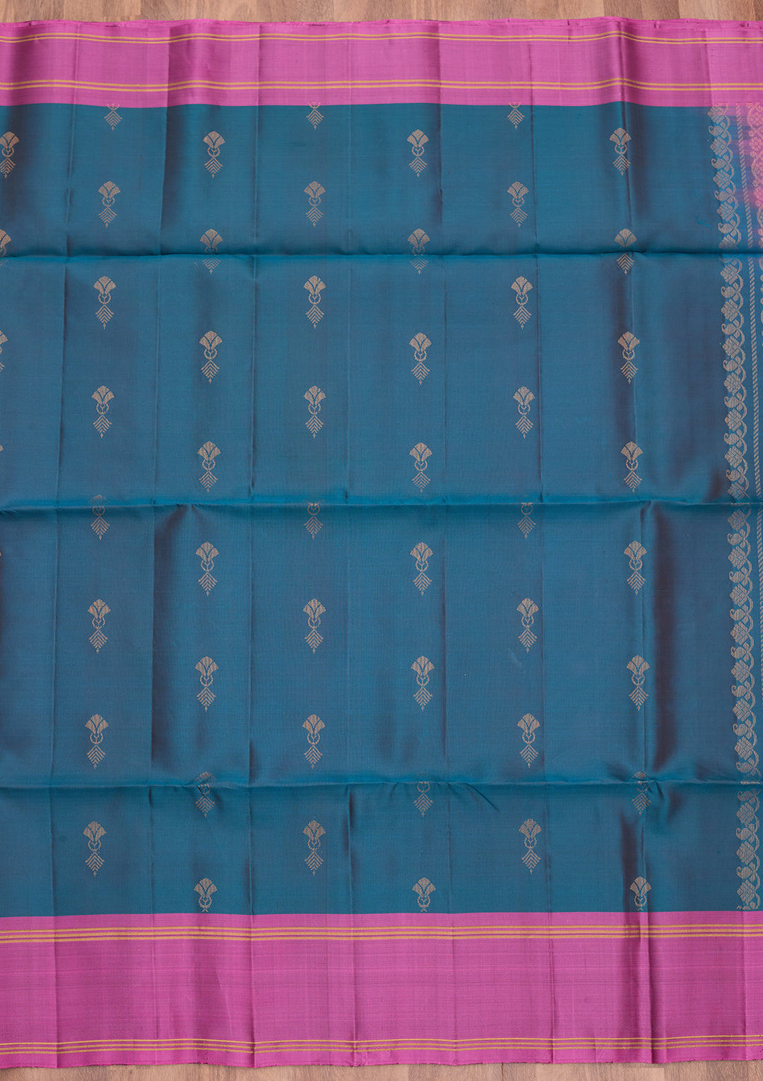 Peacock Blue Pure Opada Silk Buti Saree With Matching Blouse Piece
