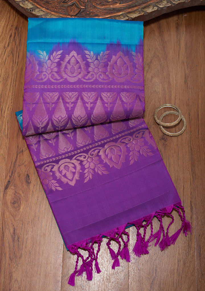 Turquoise Blue Pure Opada Silk Buti Saree With Matching Blouse Piece