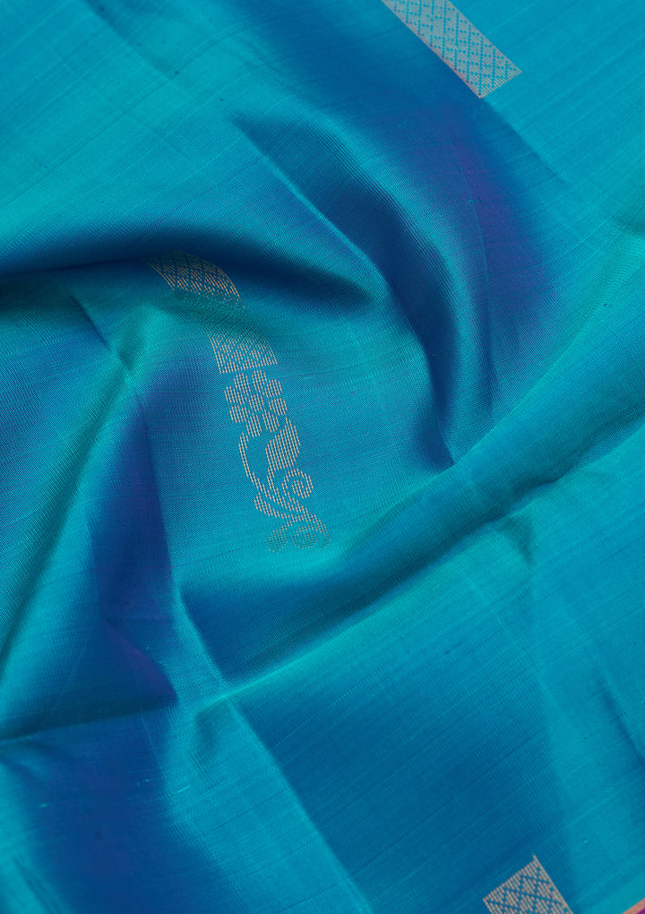 Turquoise Blue Pure Opada Silk Buti Saree With Matching Blouse Piece