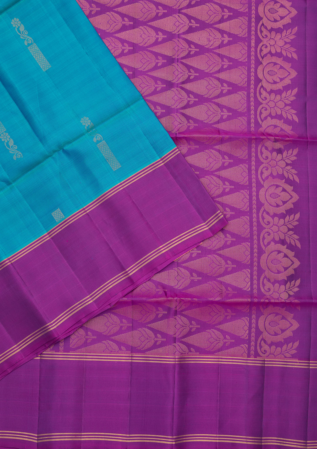 Turquoise Blue Pure Opada Silk Buti Saree With Matching Blouse Piece