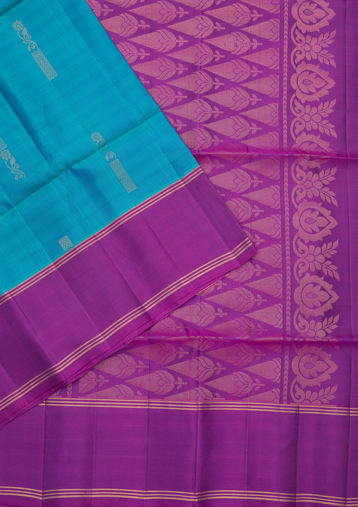 Turquoise Blue Pure Opada Silk Buti Saree With Matching Blouse Piece