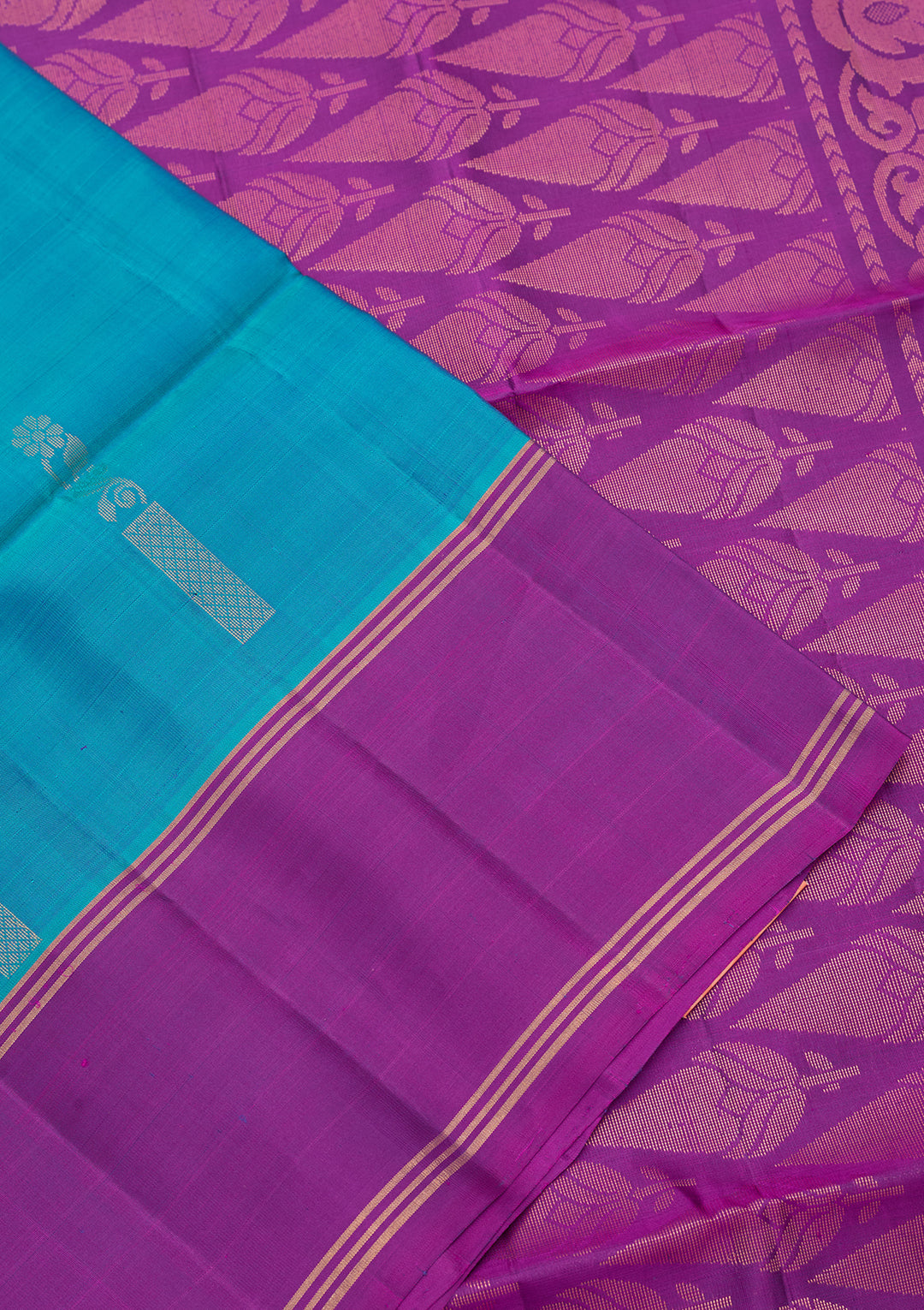Turquoise Blue Pure Opada Silk Buti Saree With Matching Blouse Piece