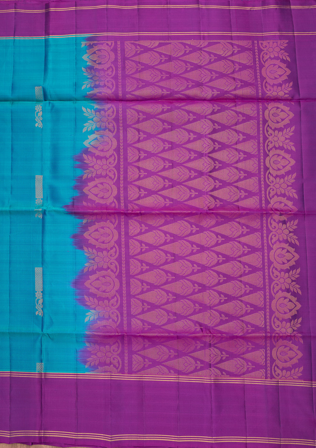 Turquoise Blue Pure Opada Silk Buti Saree With Matching Blouse Piece