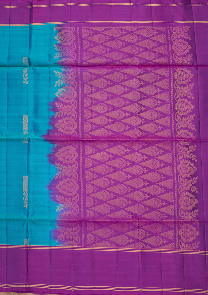 Turquoise Blue Pure Opada Silk Buti Saree With Matching Blouse Piece