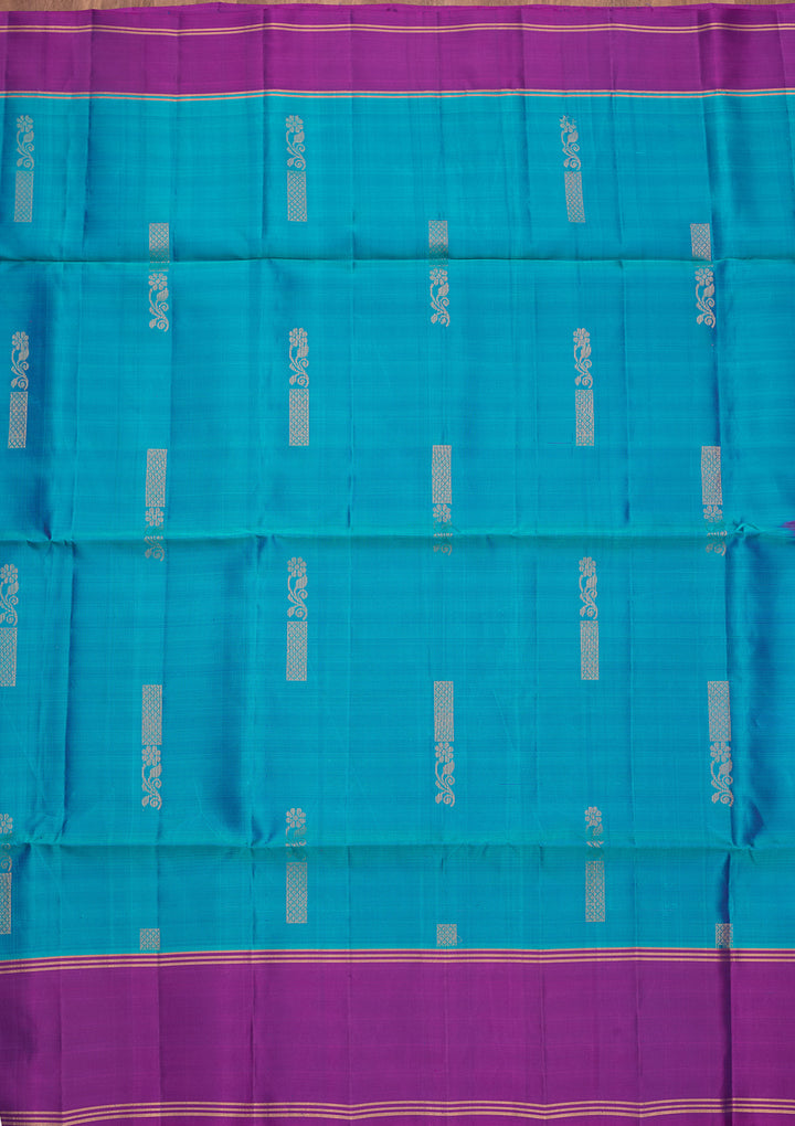 Turquoise Blue Pure Opada Silk Buti Saree With Matching Blouse Piece
