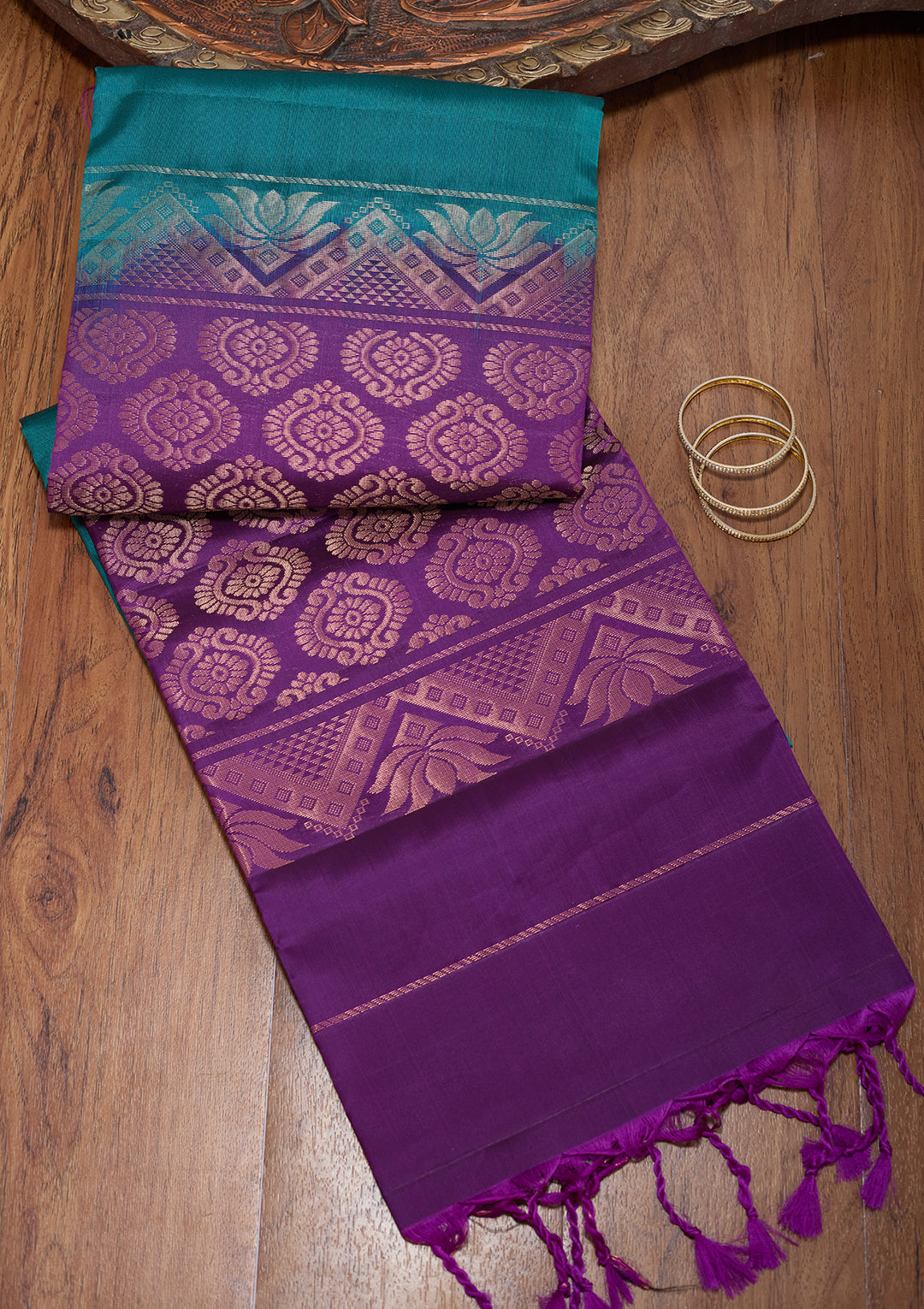 Rama Green Pure Opada Silk Buti Saree With Matching Blouse Piece
