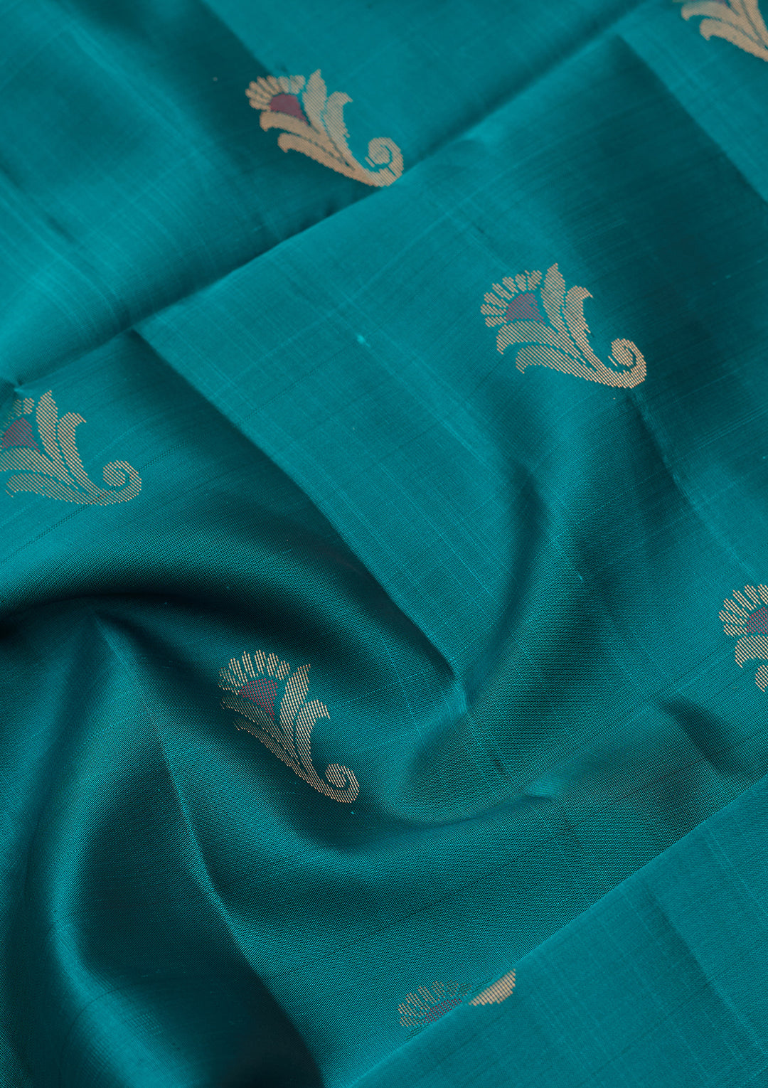 Rama Green Pure Opada Silk Buti Saree With Matching Blouse Piece