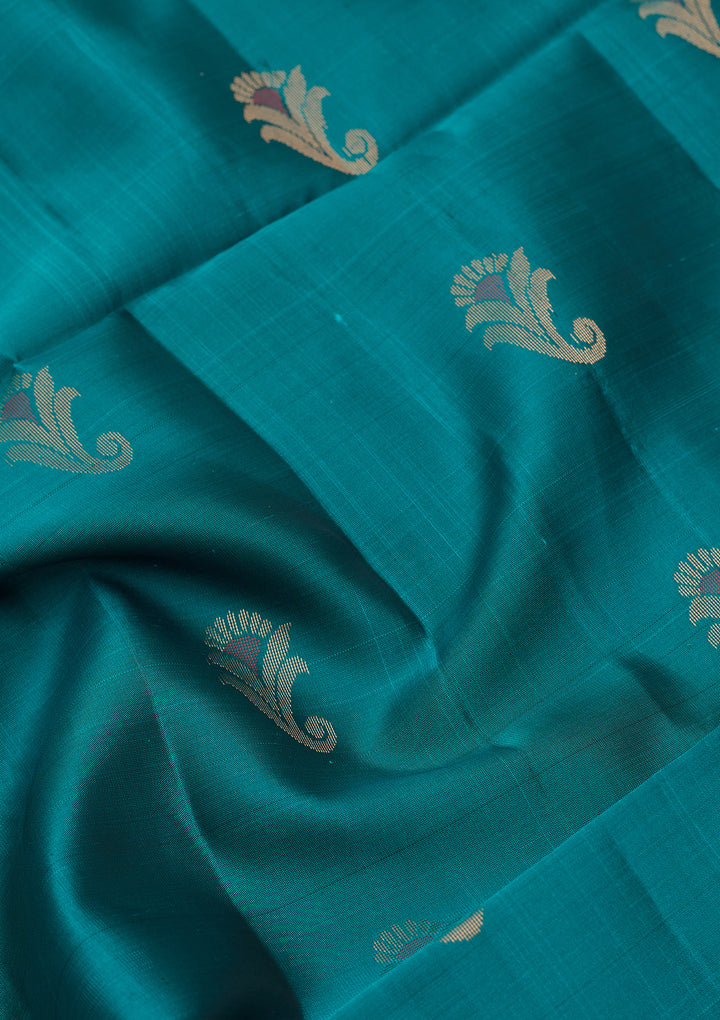 Rama Green Pure Opada Silk Buti Saree With Matching Blouse Piece