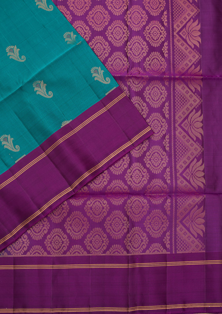 Rama Green Pure Opada Silk Buti Saree With Matching Blouse Piece