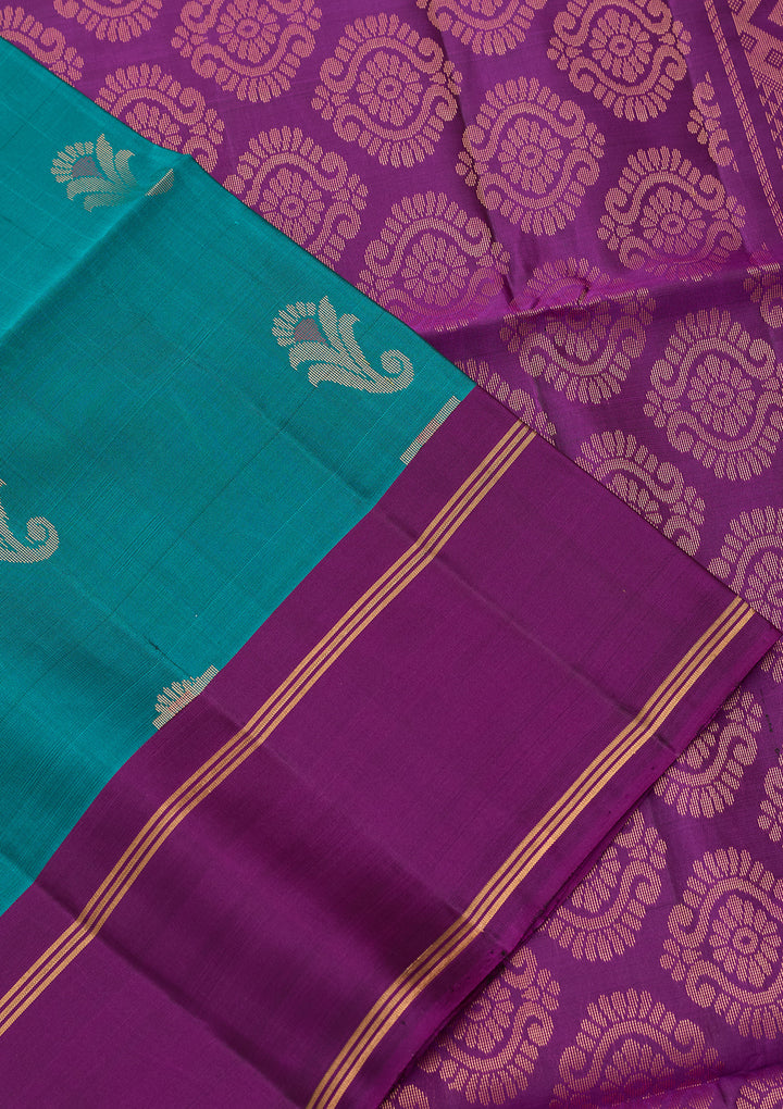 Rama Green Pure Opada Silk Buti Saree With Matching Blouse Piece
