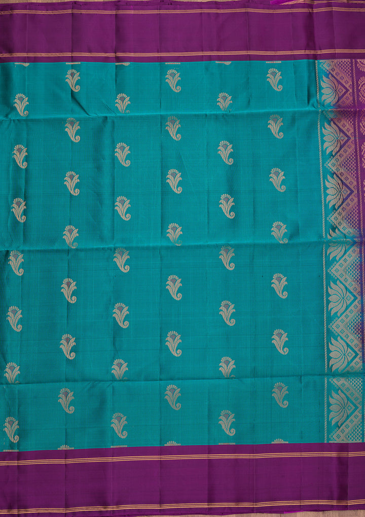 Rama Green Pure Opada Silk Buti Saree With Matching Blouse Piece