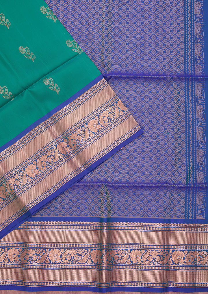 Rama Green Pure Opada Silk Buti Saree With Matching Blouse Piece