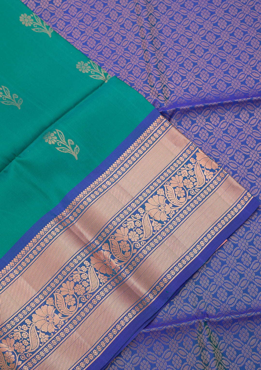 Rama Green Pure Opada Silk Buti Saree With Matching Blouse Piece
