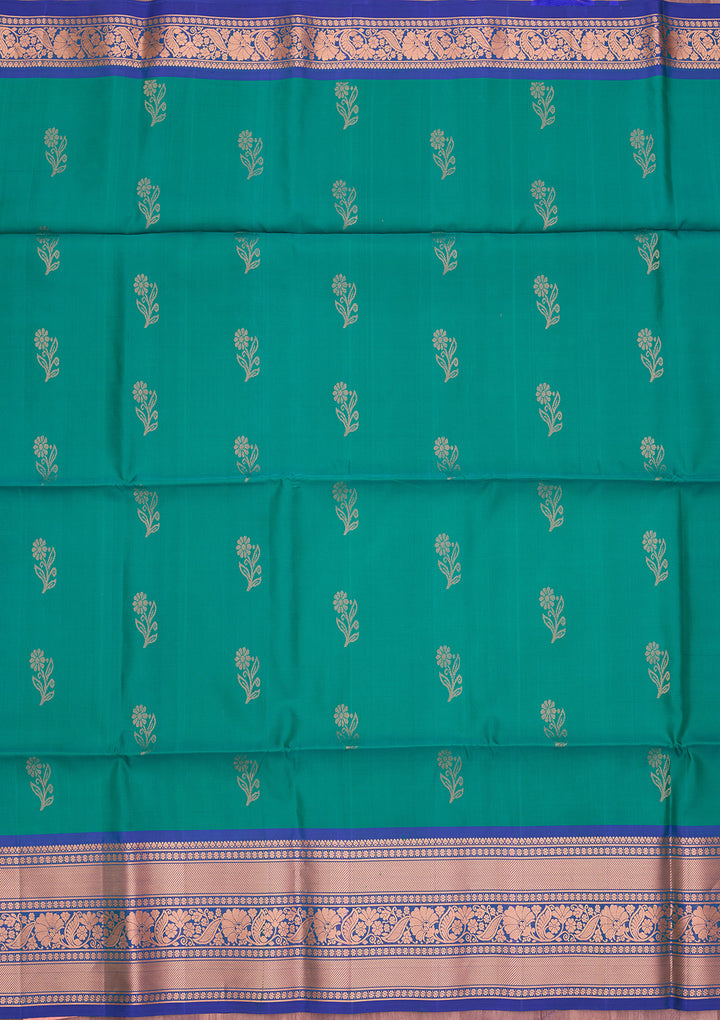 Rama Green Pure Opada Silk Buti Saree With Matching Blouse Piece