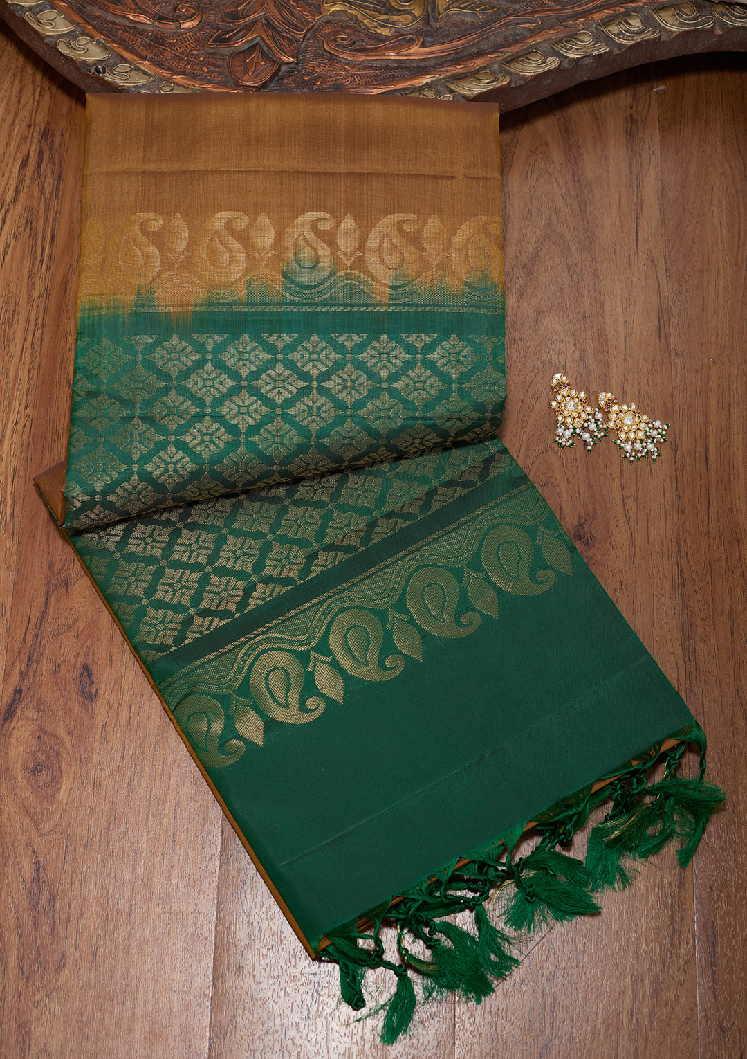 Light Brown Pure Opada Silk Buti Saree With Matching Blouse Piece