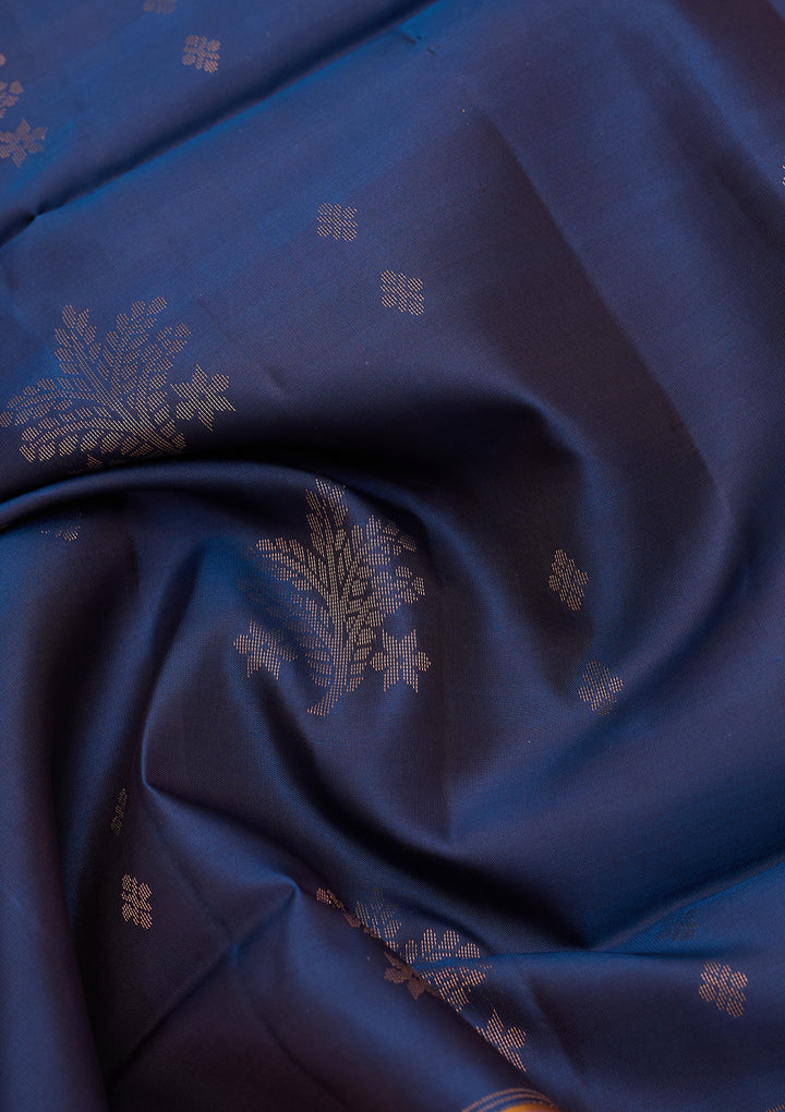 Peacock Blue Pure Opada Silk Buti Saree With Matching Blouse Piece