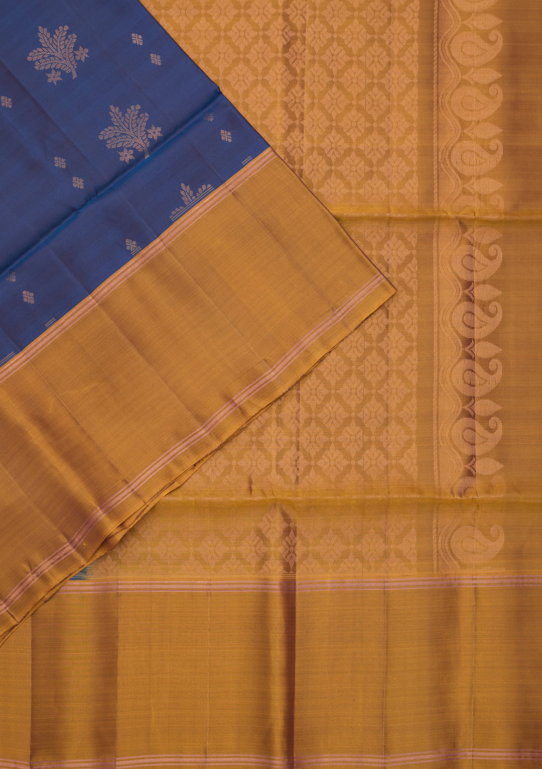 Peacock Blue Pure Opada Silk Buti Saree With Matching Blouse Piece