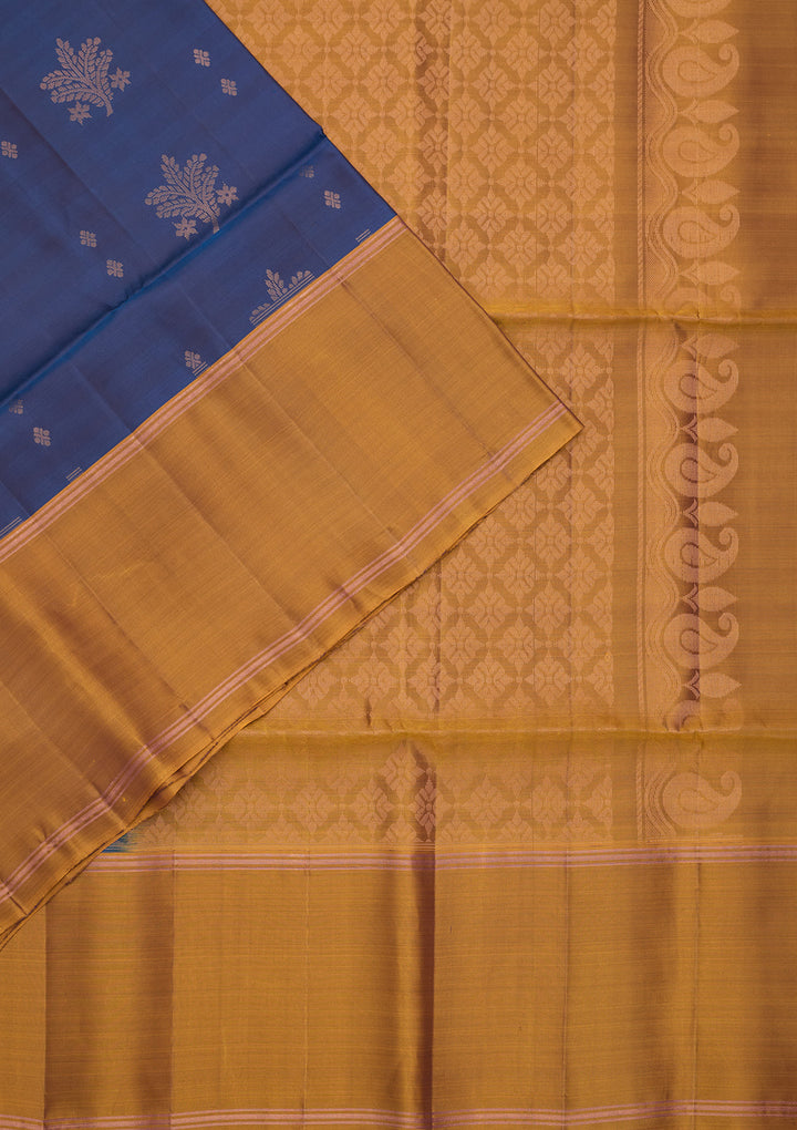 Peacock Blue Pure Opada Silk Buti Saree With Matching Blouse Piece
