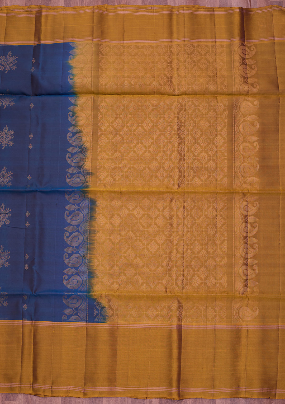 Peacock Blue Pure Opada Silk Buti Saree With Matching Blouse Piece