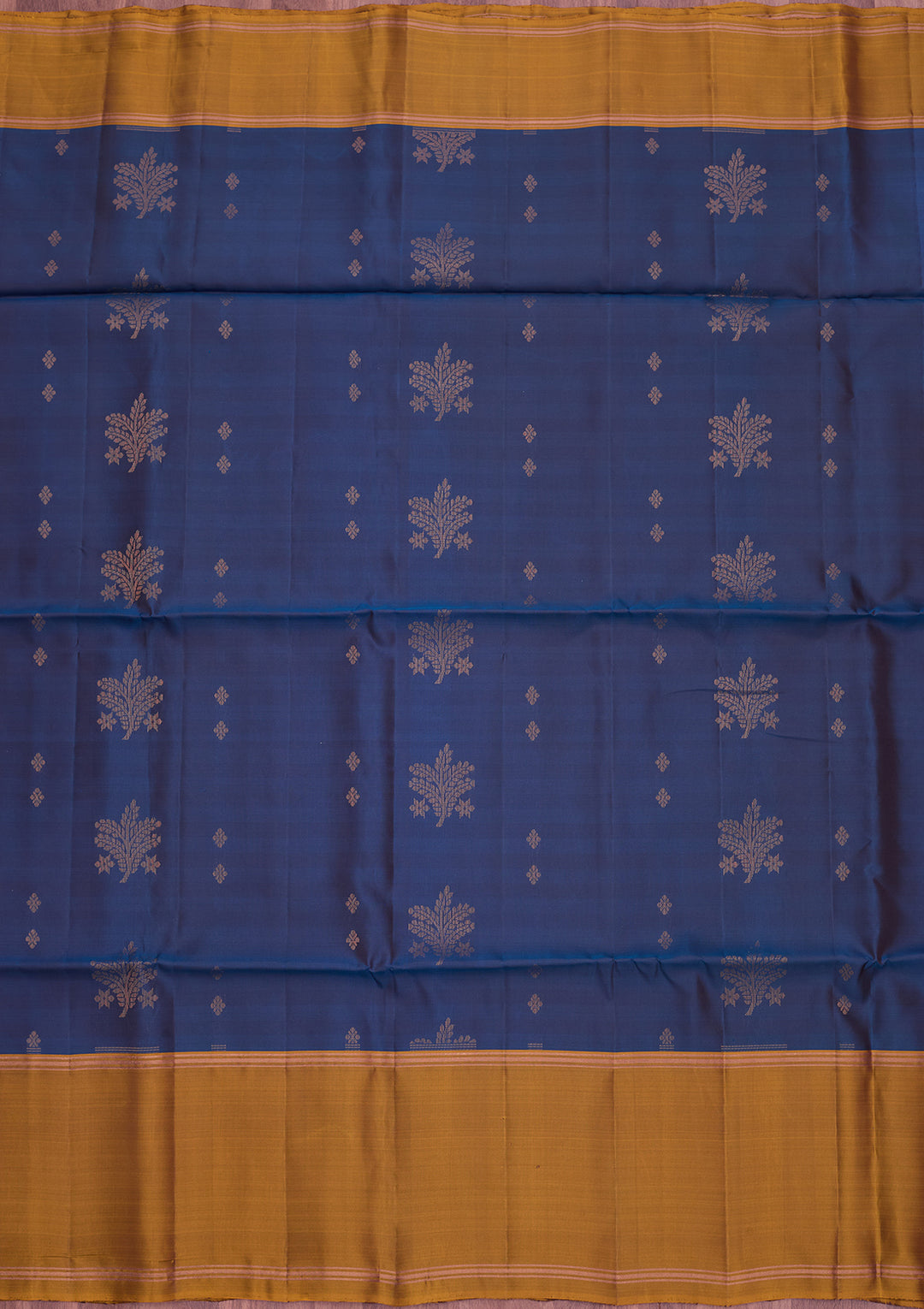 Peacock Blue Pure Opada Silk Buti Saree With Matching Blouse Piece