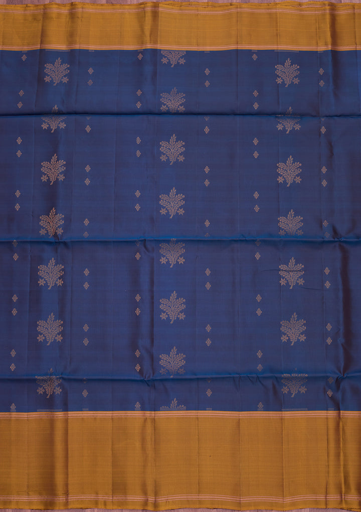Peacock Blue Pure Opada Silk Buti Saree With Matching Blouse Piece