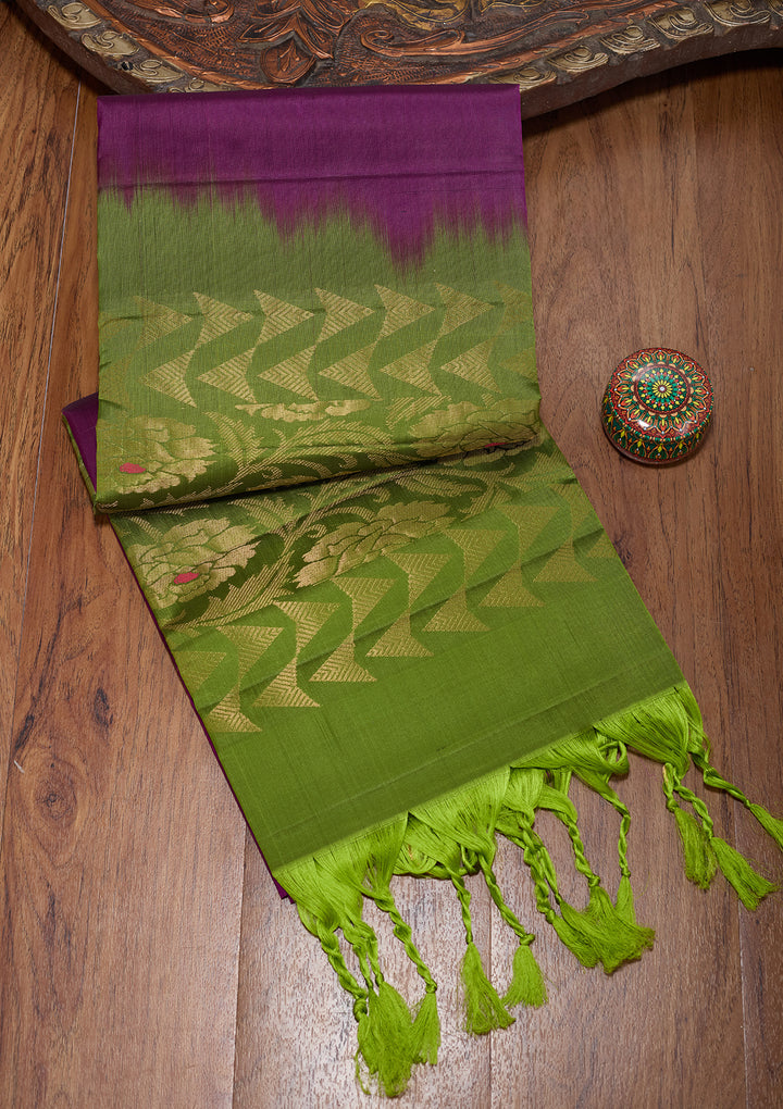 Magenta Pink Pure Opada Silk Buti Saree With Matching Blouse Piece