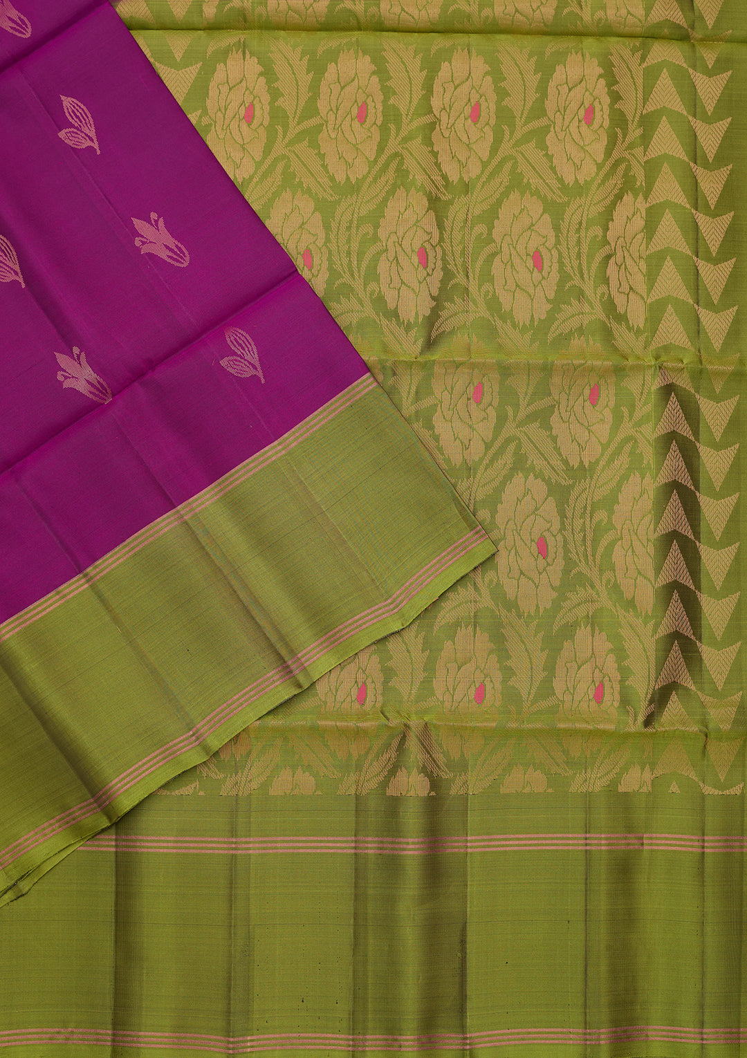 Magenta Pink Pure Opada Silk Buti Saree With Matching Blouse Piece