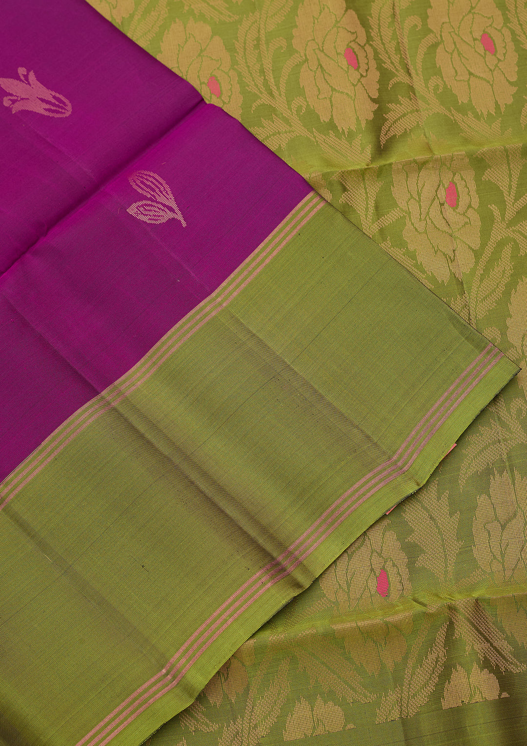 Magenta Pink Pure Opada Silk Buti Saree With Matching Blouse Piece